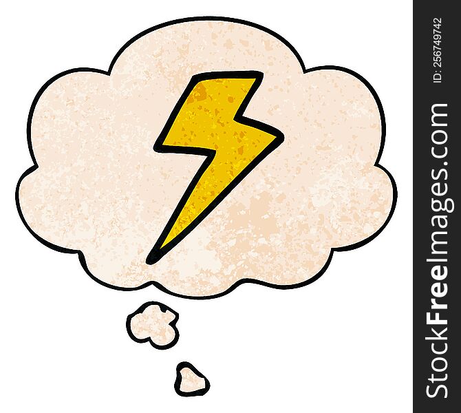 cartoon lightning bolt with thought bubble in grunge texture style. cartoon lightning bolt with thought bubble in grunge texture style