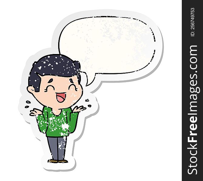 Cartoon Laughing Confused Man And Speech Bubble Distressed Sticker