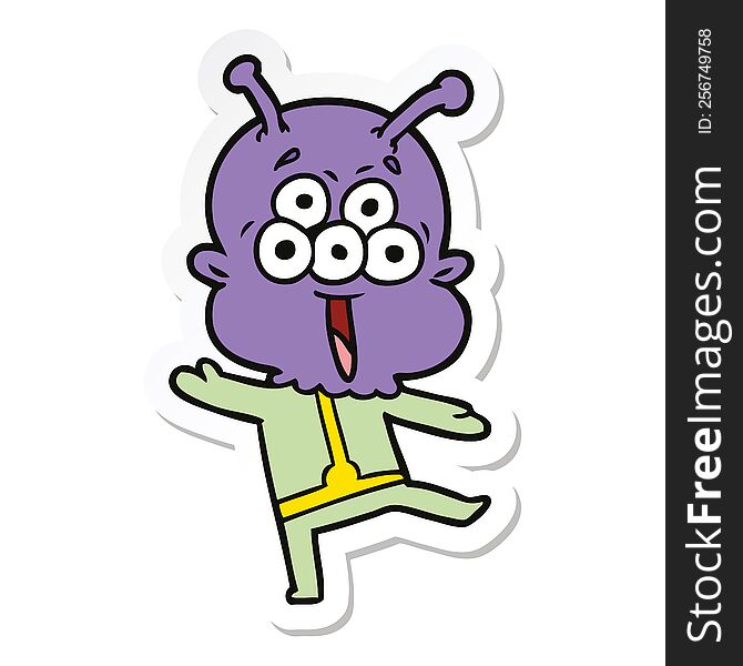 sticker of a happy cartoon alien dancing