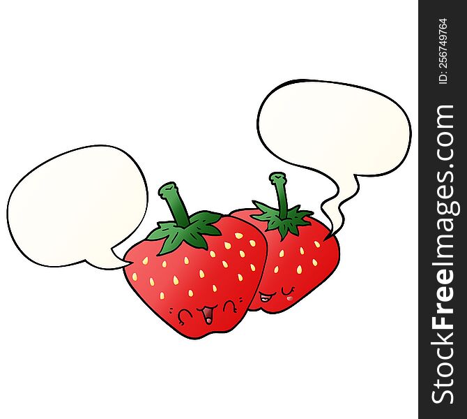 cartoon strawberries with speech bubble in smooth gradient style