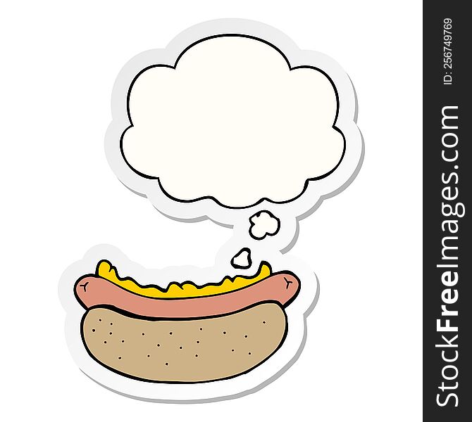 cartoon hotdog with thought bubble as a printed sticker