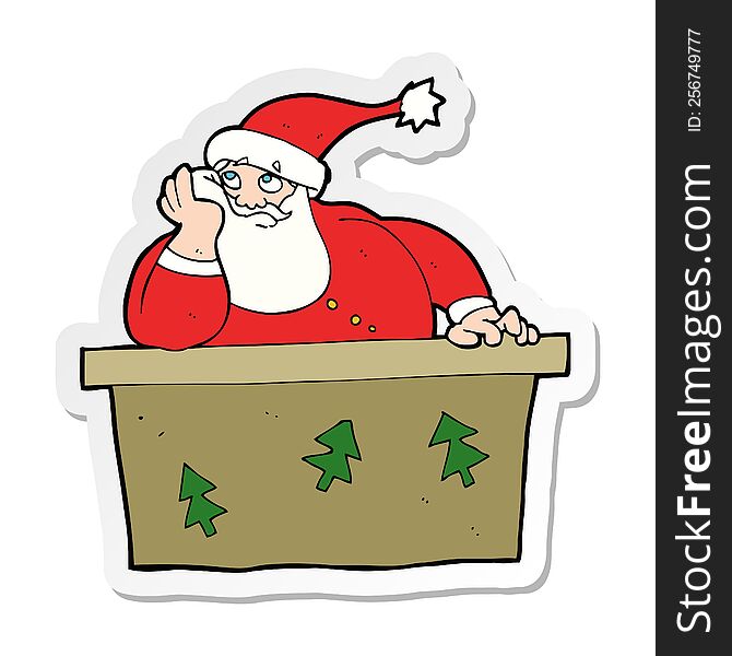 Sticker Of A Cartoon Bored Santa Claus