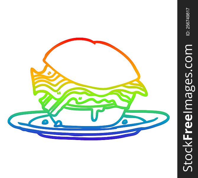 rainbow gradient line drawing of a amazingly tasty bacon breakfast sandwich with cheese