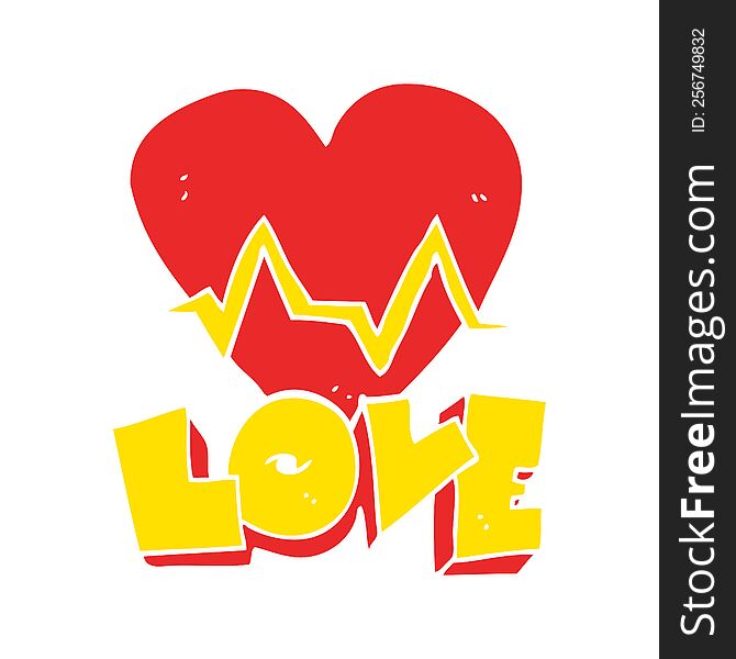 Flat Color Illustration Of A Cartoon Heart Rate Pulse Love Symbol