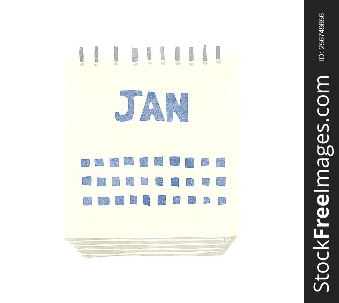 Retro Cartoon Calendar Showing Month Of January