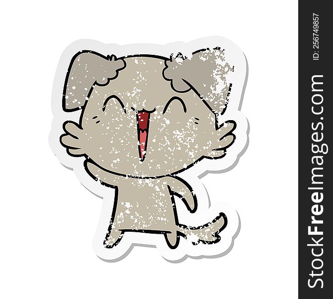 Distressed Sticker Of A Waving Little Dog Cartoon