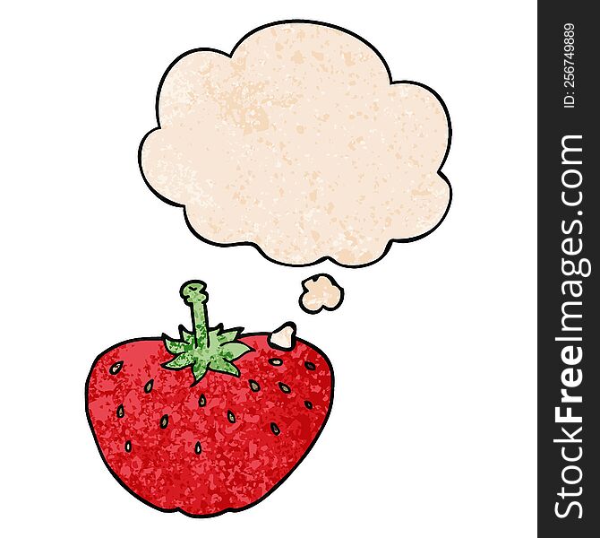 Cartoon Strawberry And Thought Bubble In Grunge Texture Pattern Style