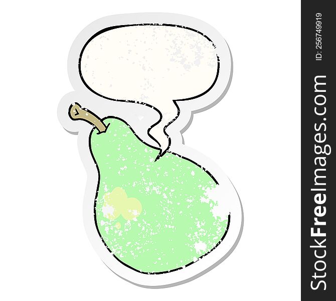 Cartoon Pear And Speech Bubble Distressed Sticker