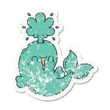 Grunge Sticker Of Tattoo Style Happy Squirting Whale Character Stock Photo