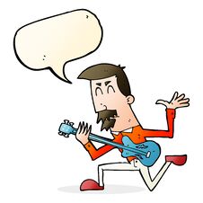 Cartoon Man Playing Electric Guitar With Speech Bubble Stock Photography