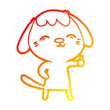 Warm Gradient Line Drawing Happy Cartoon Dog Giving Thumbs Up Sign Stock Photo