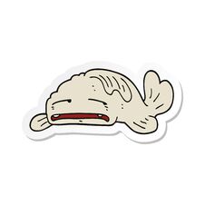 Sticker Of A Cartoon Sad Old Fish Royalty Free Stock Images