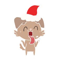 Free Flat Color Illustration Of A Panting Dog Shrugging Shoulders Wearing Santa Hat Stock Photo - 256755050