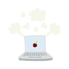 Flat Color Illustration Of A Cartoon Laptop Computer With Bomb Symbol Stock Images