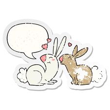 Cartoon Rabbits In Love And Speech Bubble Distressed Sticker Royalty Free Stock Image