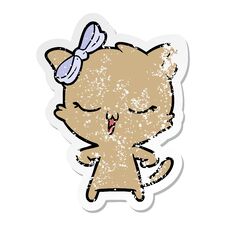 Distressed Sticker Of A Cartoon Cat With Bow On Head Royalty Free Stock Photo Distressed Sticker Of A Cartoon Cat With Bow On Head Royalty Free Stock Photo