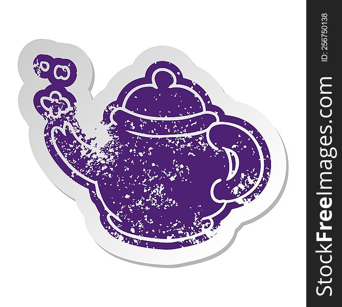 Distressed Old Sticker Of A Blue Tea Pot