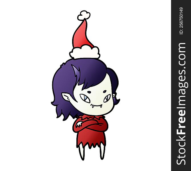 Gradient Cartoon Of A Friendly Vampire Girl Wearing Santa Hat