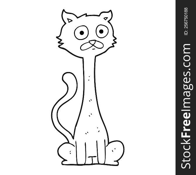 freehand drawn black and white cartoon cat