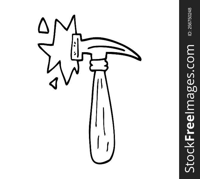 line drawing cartoon hammer banging