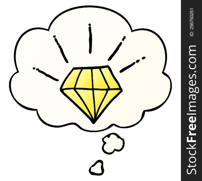cartoon tattoo diamond with thought bubble in smooth gradient style