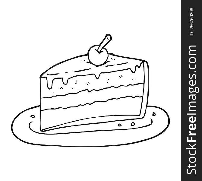 Black And White Cartoon Slice Of Cake