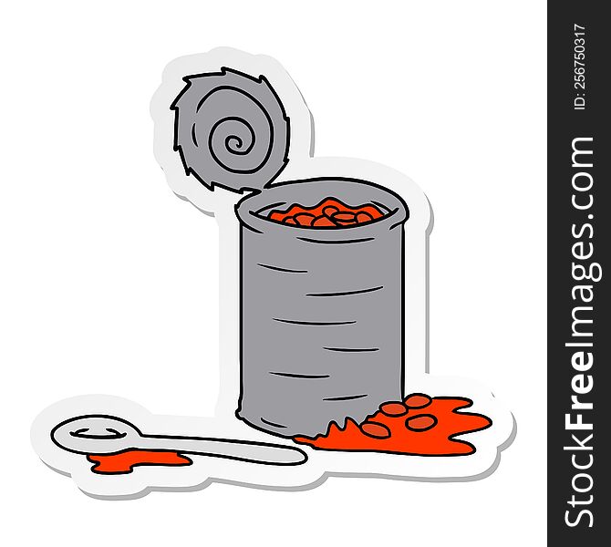 Sticker Cartoon Doodle Of An Opened Can Of Beans