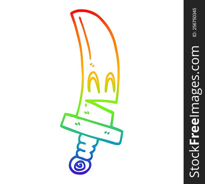 Rainbow Gradient Line Drawing Cartoon Happy Magical Sword