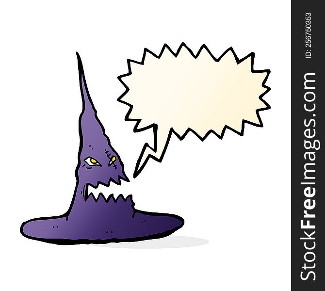 cartoon spooky witches hat with speech bubble