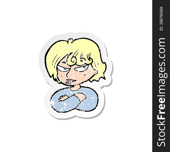 Retro Distressed Sticker Of A Cartoon Mean Woman
