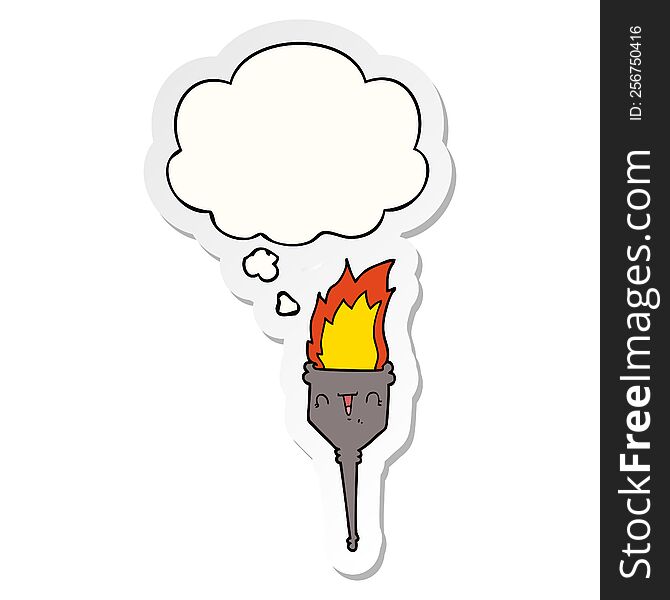 cartoon flaming chalice with thought bubble as a printed sticker