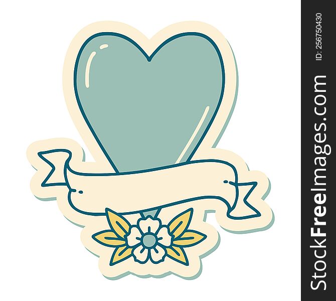 sticker of tattoo in traditional style of a heart and banner. sticker of tattoo in traditional style of a heart and banner