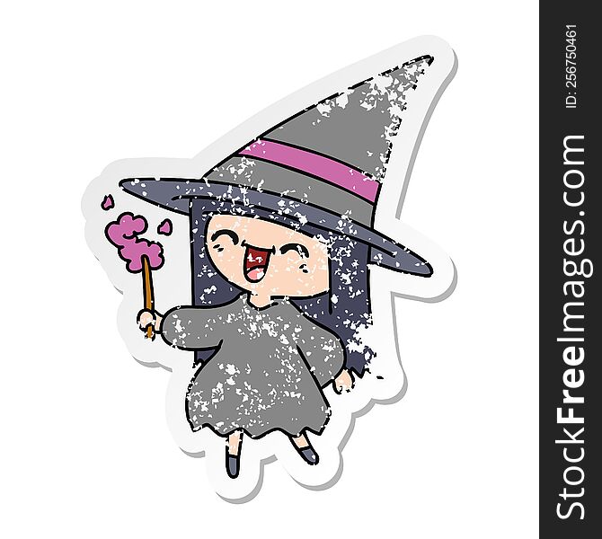 Distressed Sticker Cartoon Of Cute Kawaii Witch