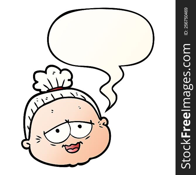 Cartoon Old Lady And Speech Bubble In Smooth Gradient Style