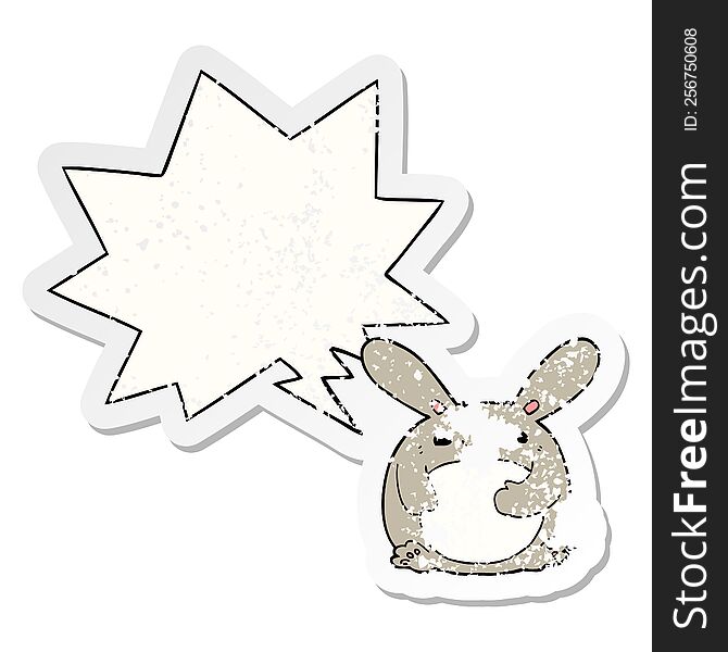 Cartoon Rabbit And Speech Bubble Distressed Sticker