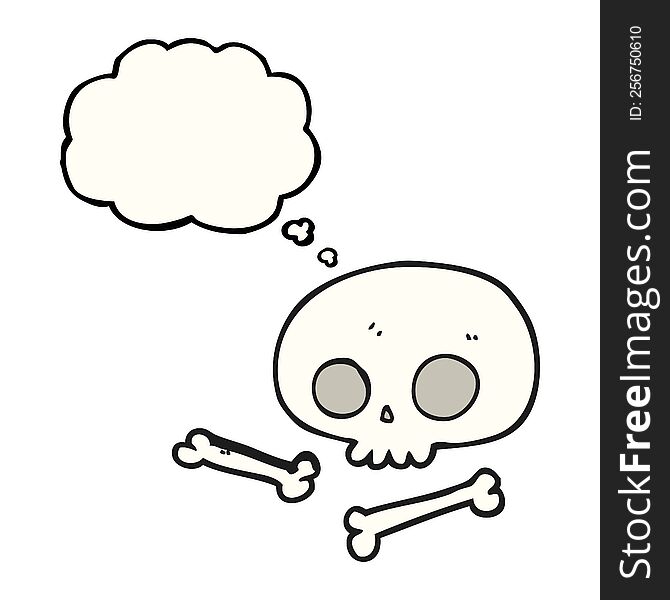 freehand drawn thought bubble cartoon skull and bones