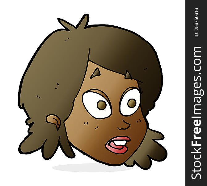 Cartoon Female Face With Surprised Expression