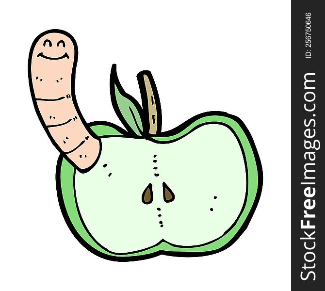 Cartoon Apple With Worm