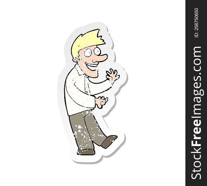 Retro Distressed Sticker Of A Cartoon Excited Man