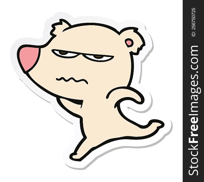 Sticker Of A Annoyed Bear Cartoon Running