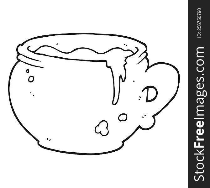 freehand drawn black and white cartoon mug of soup