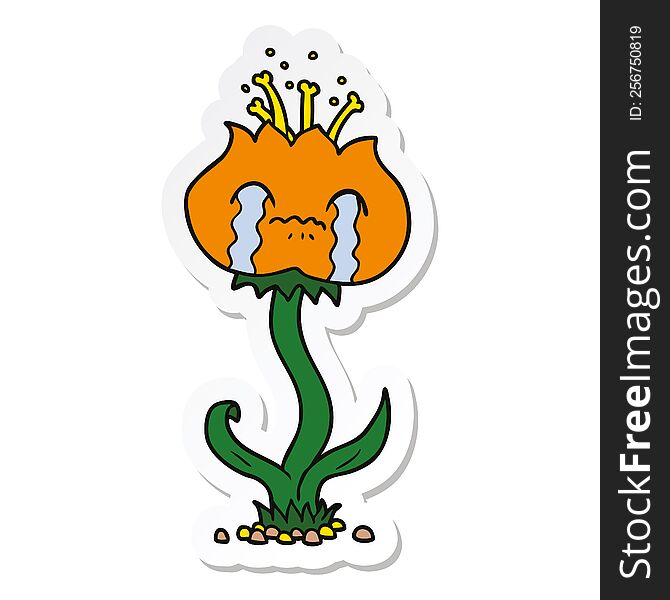 Sticker Of A Cartoon Flower Crying