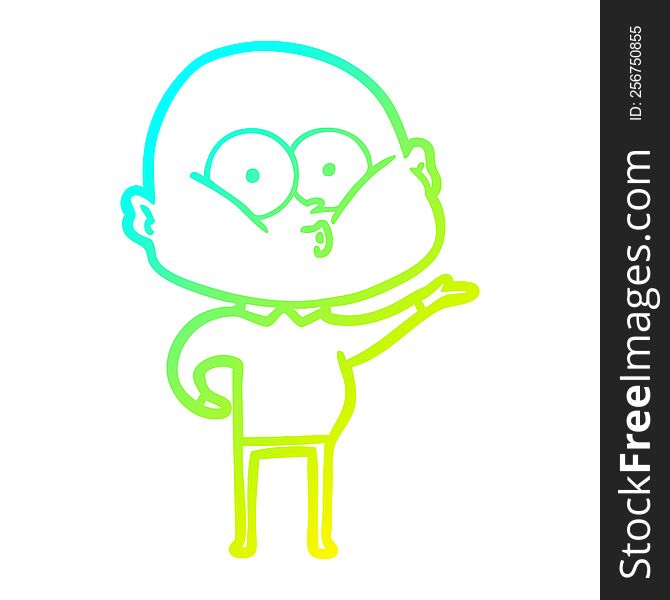 Cold Gradient Line Drawing Cartoon Bald Man Staring