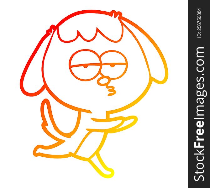 warm gradient line drawing of a cartoon bored dog running