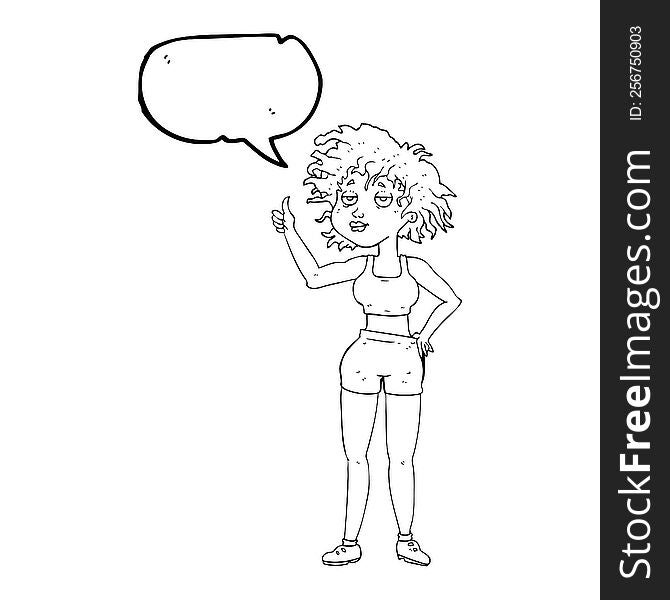freehand drawn speech bubble cartoon tired gym woman