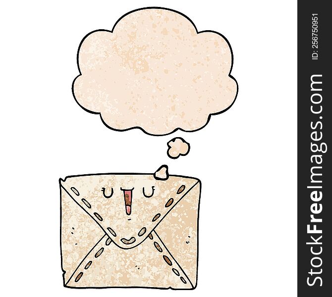 Cartoon Envelope And Thought Bubble In Grunge Texture Pattern Style
