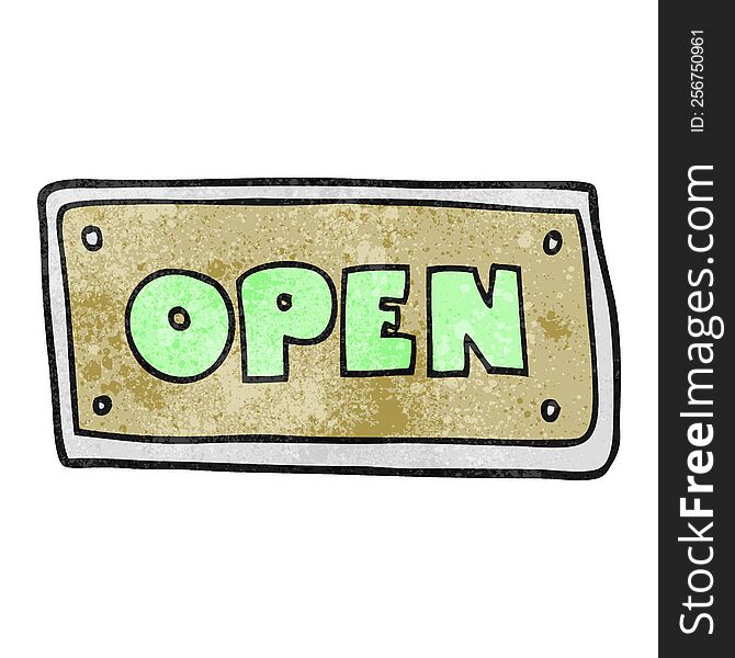 freehand textured cartoon open sign
