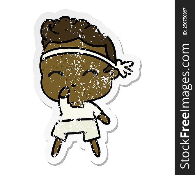 Distressed Sticker Cartoon Of Kawaii Cute Fitness Boy