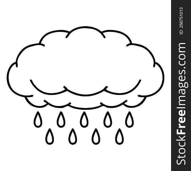 tattoo in black line style of a cloud raining. tattoo in black line style of a cloud raining