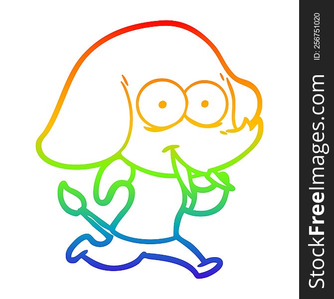 rainbow gradient line drawing of a happy cartoon elephant